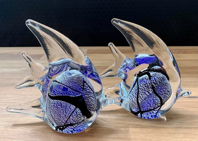 Glasfigur Fisch Skulptur Dekofigur Fische Set Glaskunst Kristallglas Statue Deko