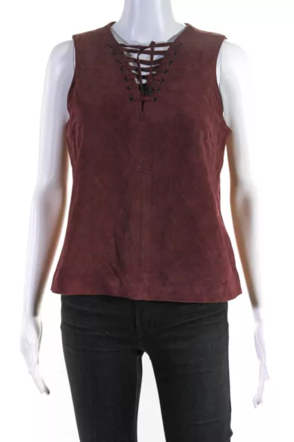 LaMarque Women's Sleeveless Lace Up Bust Suede Top Red Size S LL19LL