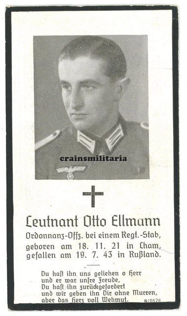 Orig. Sterbebild 46.ID Offizier Leutnant G.R.97 + Russland 1943
