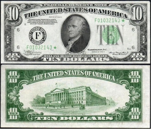 $10 1934A Green Seal BEAUTIFUL CRISP AU * ATLANTA STAR* Federal Reserve Note!