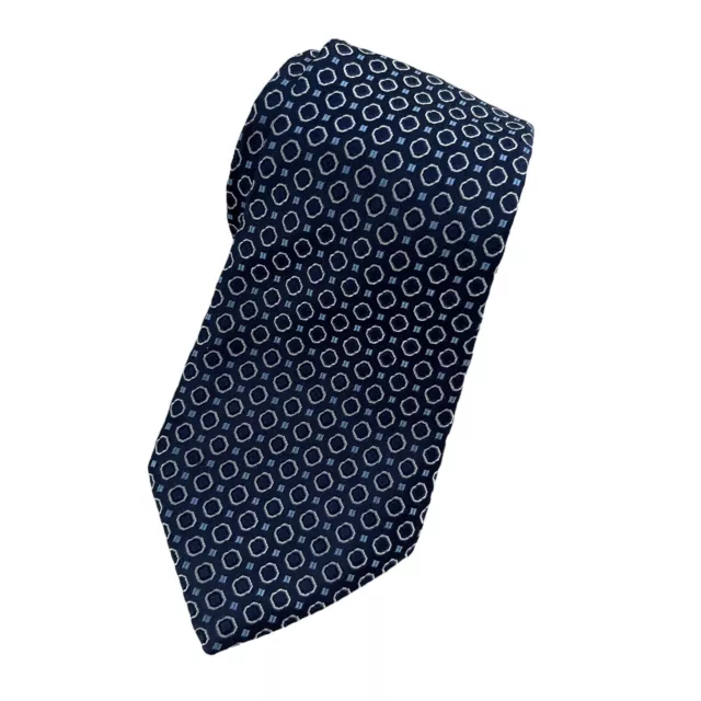 Armani Collezioni Neck Tie Silk Blue Silver Geometric 59.5L 3.5W Made in Italy