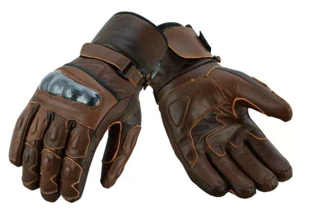 Gallanto Vintage Brown Motorcycle Armoured Leather Winter Gloves Motorbike