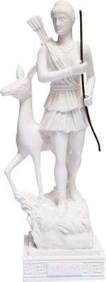 Greca dea romana Diana Artemide Hunter con arco e cervi Alabastro Statua 