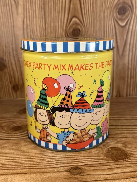 VINTAGE 1990 CHEX Party Mix Peanuts Metal Tin Charlie Brown Gang $5.00 ...