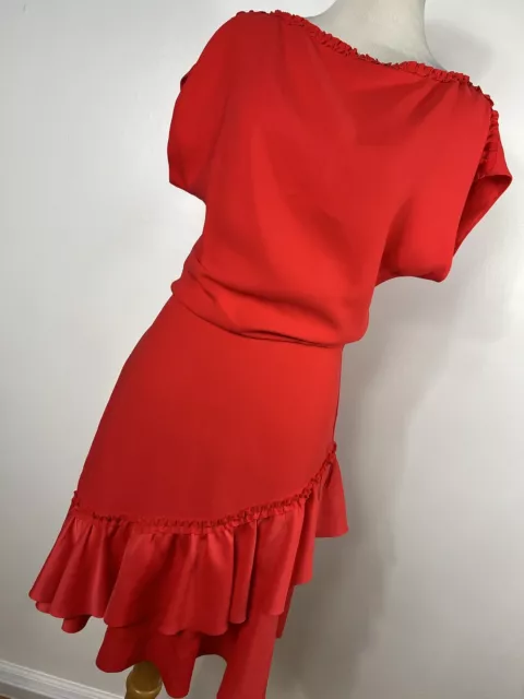 Reiss Dress Size 2 Cecilia Red Ruffle Short Sleeve Womens 1920's Style Woman V5
