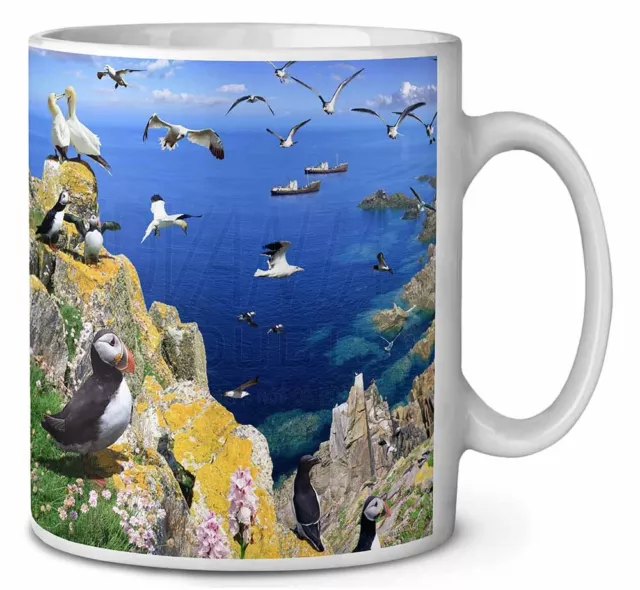 Puffins and Sea Bird Montage Ceramic 10oz Coffee Mug/Tea Cup, AB-93MG