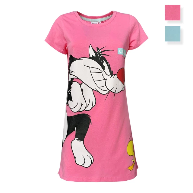 Pigiama camicia da notte donna Looney Tunes gatto Silvestro e Titti cotone 5445