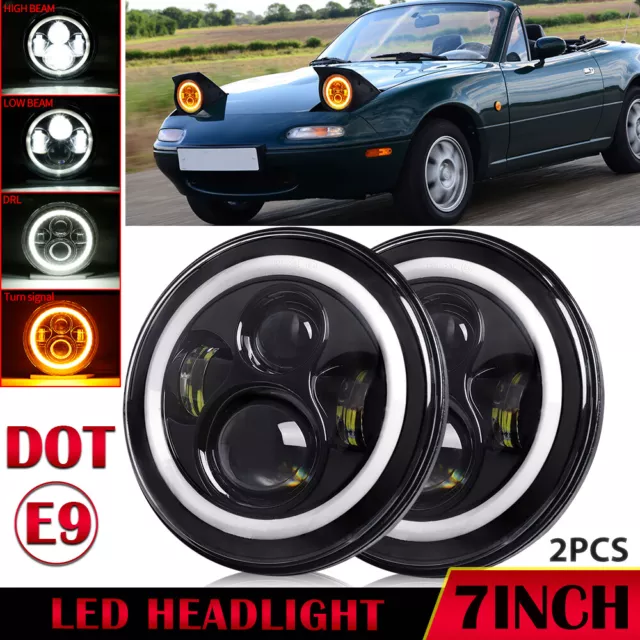 Pair 7" LED Headlamps for Mazda MX5 Mk1 Headlights & Bulbs MX-5 Lamp Conversion