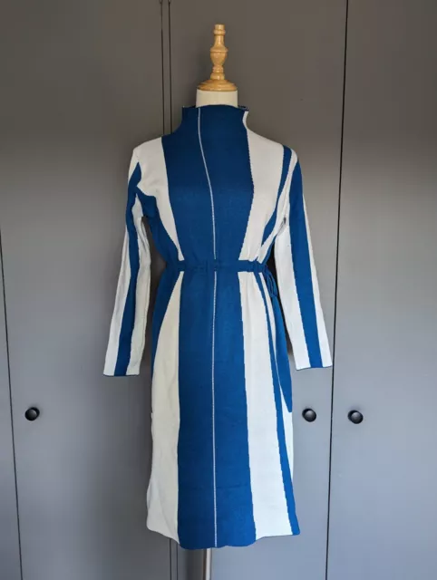 ANNE Japan Fashion High Neck Waist Ruched Knit Women's Dress Blue Size S