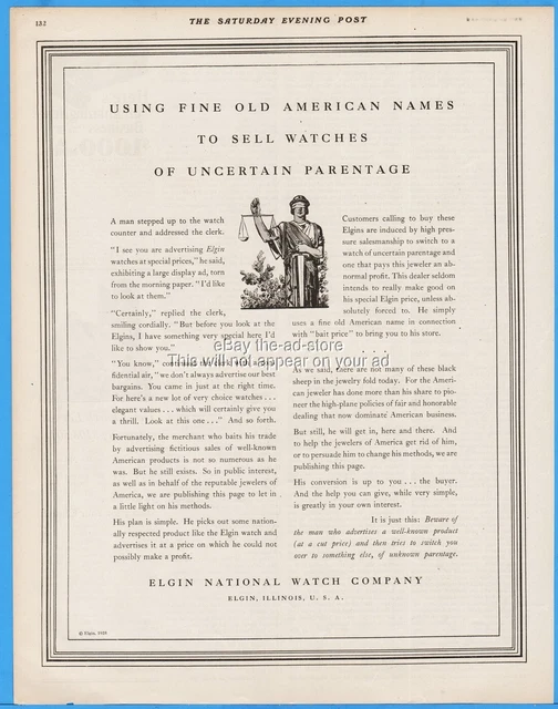 1928 Elgin National Watch Co IL Using Fine Old American Names to sell watches ad