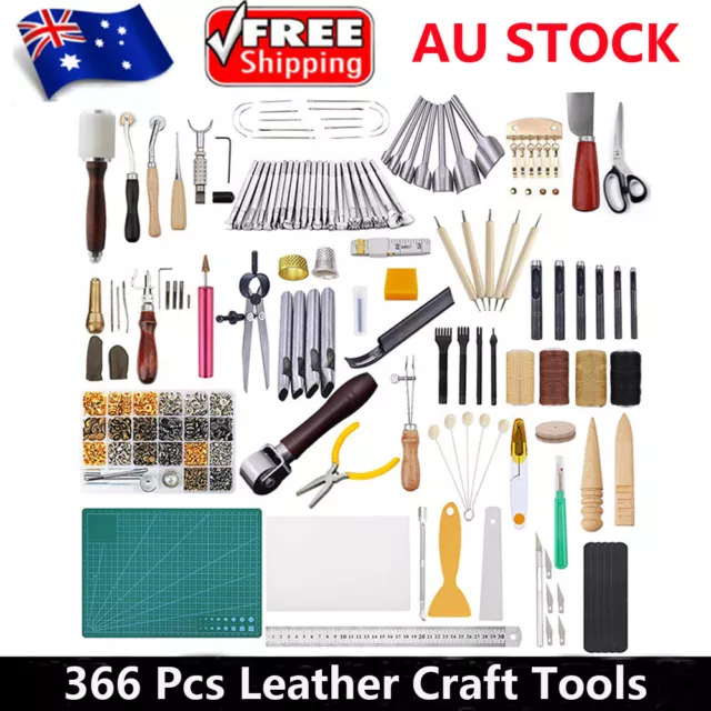 366 Pcs Leather Craft Tool Kit Sewing Punch Cutter Carving Working Stitching Set