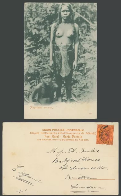 Singapore Wild Sakey Sakais Sakai Girl Big Leaf Skirt HK KE 4c 1907 Old Postcard