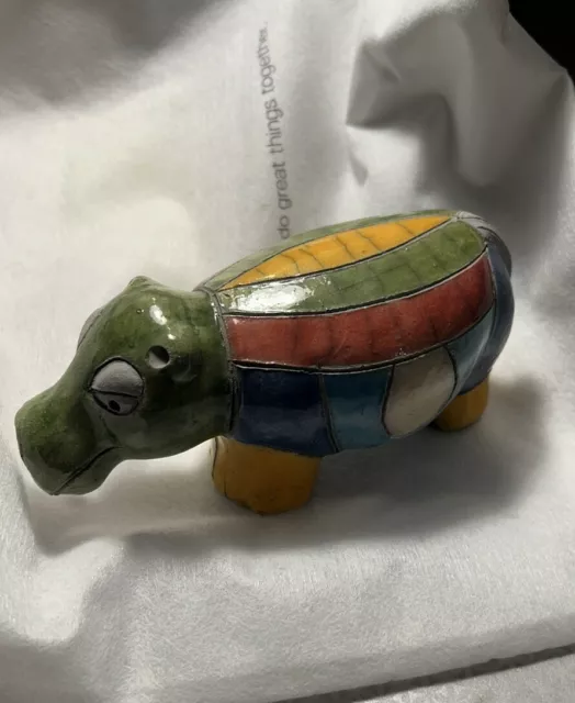 Fenix Raku Pottery Hippo Figurine Hand Made South Africa Hippopotamus Ceramic