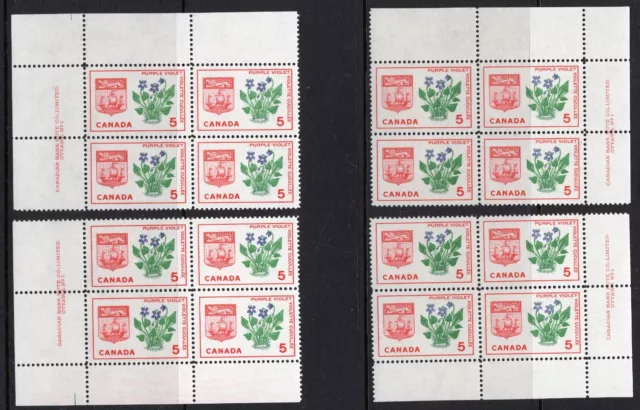 CANADA #421 5¢ New Brunswick Purple Violet Matched Set Plate Blocks MNH