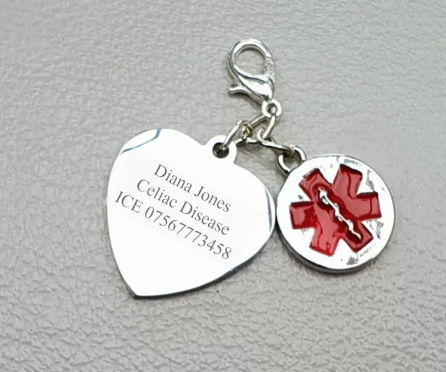 Celiac Disease Medical Alert ID  SOS Life Saving Free Engraving Charm Unisex