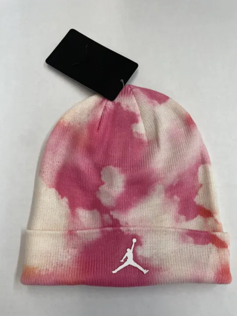New! JORDAN Girls Printed Cuffed Beanie Hat Pink Tie Dye Winter Hat