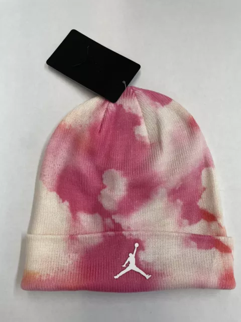 New! JORDAN Jumpman Girls Printed Cuffed Beanie Hat Pink Tie Dye