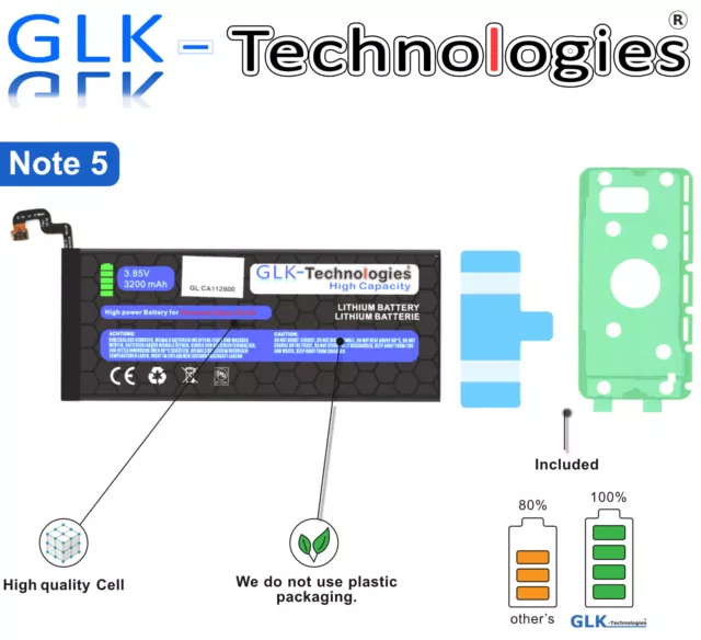 GLK - Akku für Samsung Galaxy Note 5 SM-N920F DuoS SM-N9008 EB-BN920ABE Ohne Set