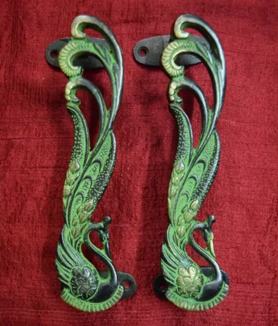 Peacock Shape Door Handle Pair Peafowl Bird Theme Handcraft Home door Decor VR25