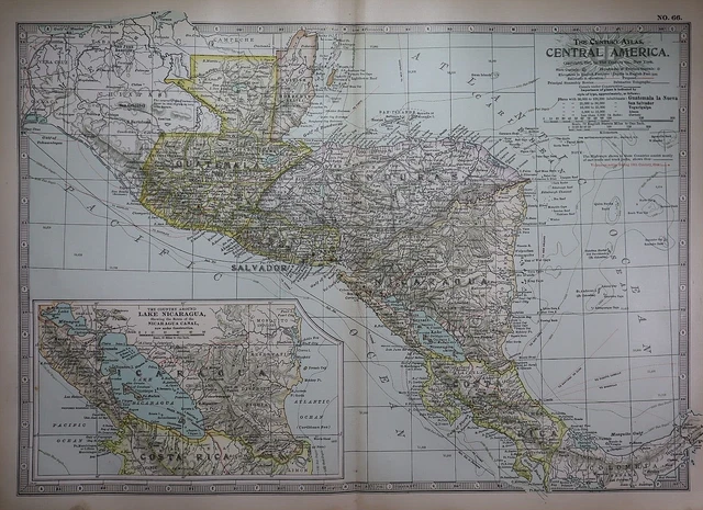 Old 1902 Century Atlas Map ~ CENTRAL AMERICA ~ (12x16) -#1190
