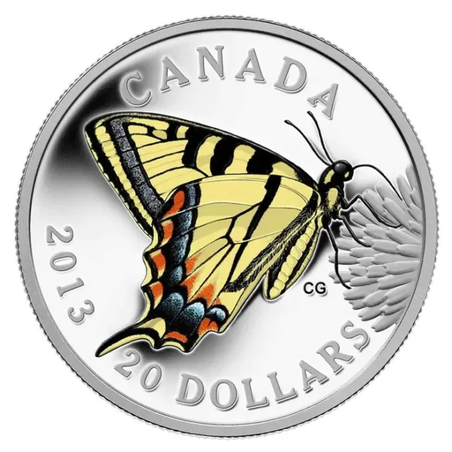 2013 $20 Butterflies of Canada, Canadian Tiger Swallowtail, Pure Silver Coin