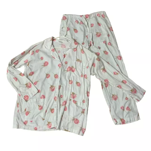 Aegean Apparel Pink Rose Pajama 2 Piece Set Floral Pant Cotton Shirt Turkey XL