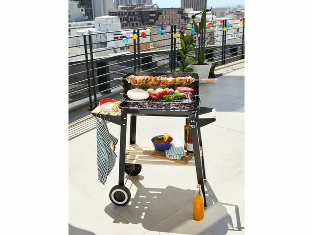Holzkohlegrill Barbecue Grillwagen BBQ 2 Rollen-Grill Grillgutklam Grill NEU OVP