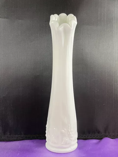 Westmoreland White Milk Glass Swung 8.5” Swung Bud Vase Panel Grape
