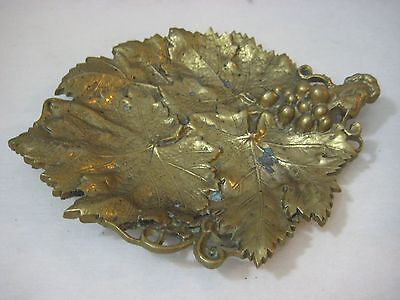 Old Vintage Heavy Brass Dish Ashtray/Pin Tray Trinket Leaf Grapes, 9 1/4" X 8"