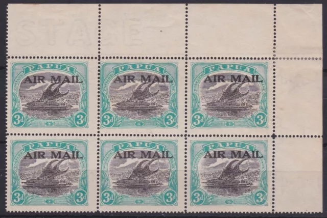 PNG1841) Papua 1929-30 Airmail overprint Harrison printing 3d Sepia-black
