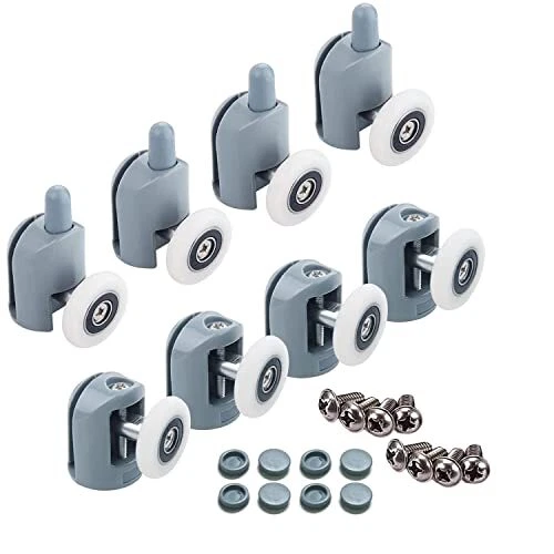 Lot de 4 roulettes pour porte de douche (2 haut + 2 bas), diamètre 19/22/23/25/27 mm, pour porte coulissante en verre, grande capacité de charge, ultra silencieux, CY910AB