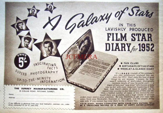 Film Star Diary for 1953 Original Advert Print - Vintage Movie Themed Ad