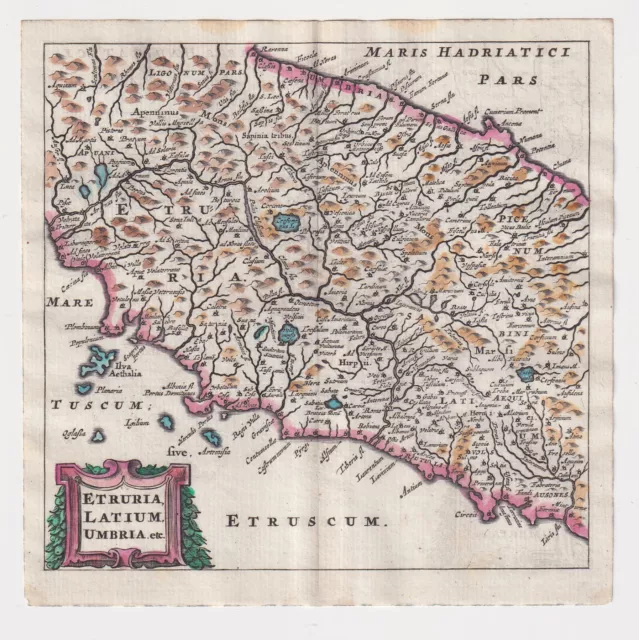 Philippus Cluverius (1580-1622), mappa dell' Italia centrale, Lazio Umbria, 1686