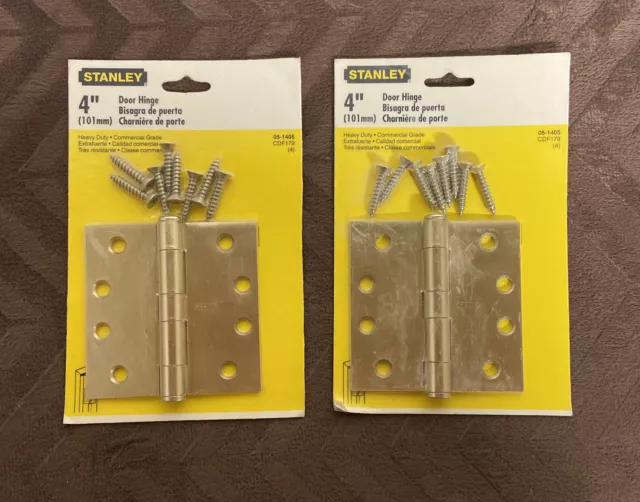 New STANLEY 2 pack Commercial Grade Heavy Duty Brass 4" Large  Door Hinges