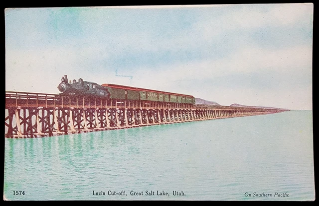 Postcard Great Salt Lake City, Utah Lucin Cut Off On Southern Pacific Vintage