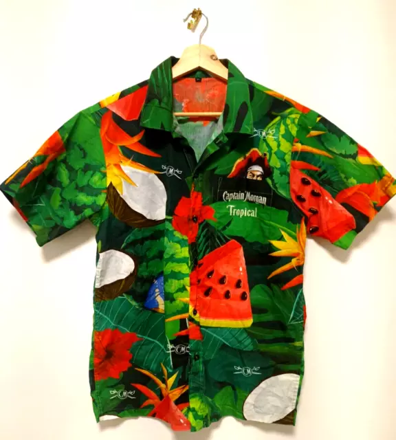 Captain Morgan Tropical Shirt Size M Short Sleeve Collared Button Up Party Shirt