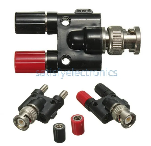 BNC Male Plug to Two Dual 4mm Banana Jack Binding Coaxial Adapter Connector