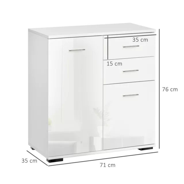 HOMCOM Cabinet Sideboard Cupboard Buffet Solo High Gloss Front Face Door Drawer 3