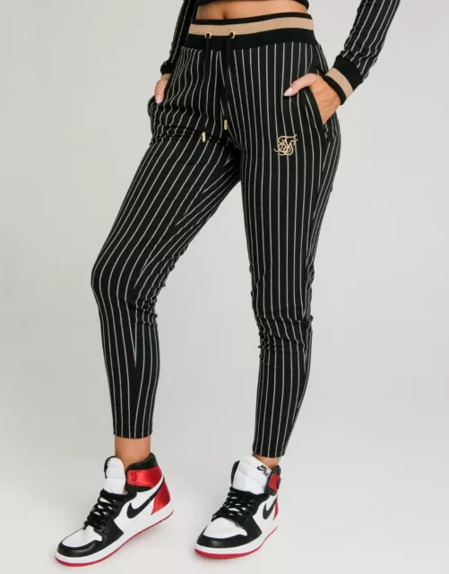 SikSilk Womens Black Baseball Stripe Joggers UK10 Small