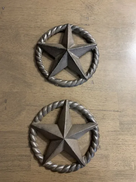 Western Rustic Texas Star/Rope Cast Iron Wall Hangers (2)