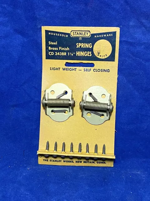 2 C.1935 NOS STANLEY Spring Hinges on Original Display Card w/ Original Screws
