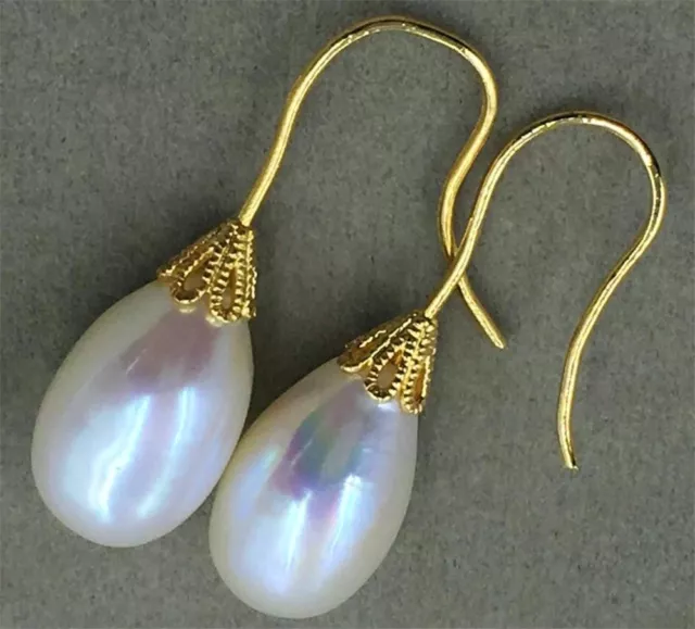 11-13MM HUGE south sea pearl earrings 18K GOLD TwoPin earbob    AAA garnet