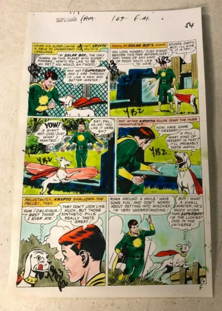 SUPERMAN FAMILY #169 ART original COLOR GUIDE KRYPTO SUPERDOG giant HOT DOG 1975