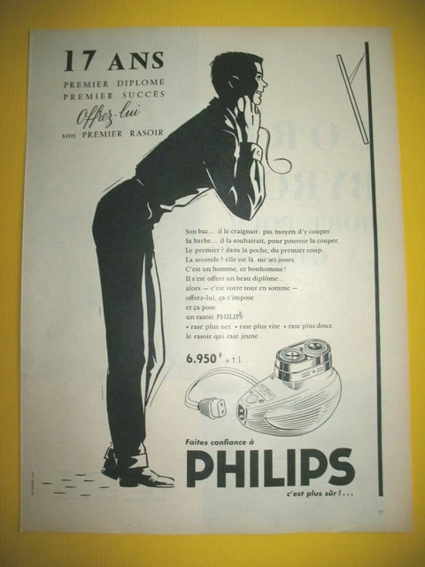 Publicite De Presse Philips 17 Ans Offrez Lui Son Premier Rasoir Electrique 1956