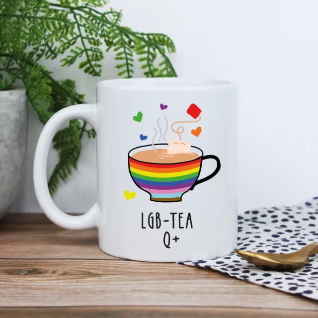 LGBTQ+ Coffee Cup LGB-TEA-Q+ Mug Gay Pride Coaster Option LGBT Birthday Xmas