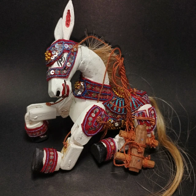 Horse Wood Marionette String Puppet Red Saddle Theatre Asian Burmese Doll