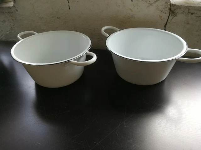 2er Set Pflanztopf shabby weiß rund 19,5 cm Blech lackiert Landhausstil Henkel