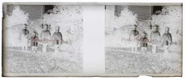 Family Kids c1935 Photo NEGATIVE Stereo Glass Plate Vintage V33L24n1 3