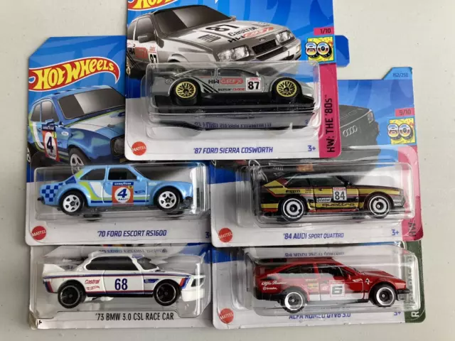 Hot wheels job lot bundle new cars x 5 Classic racing saloons Escort Sierra BMW