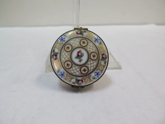 Limoges Castel Eximious France Trinket Box Floral & Geometric Hinged Lid